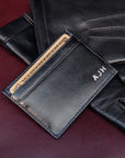 Flat leather card wallet, personalised card case