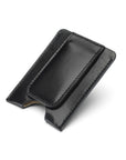 Flat magnetic leather money clip card holder, black, front