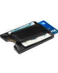 Flat magnetic leather money clip card holder, black, side