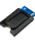 Flat magnetic leather money clip card holder, black