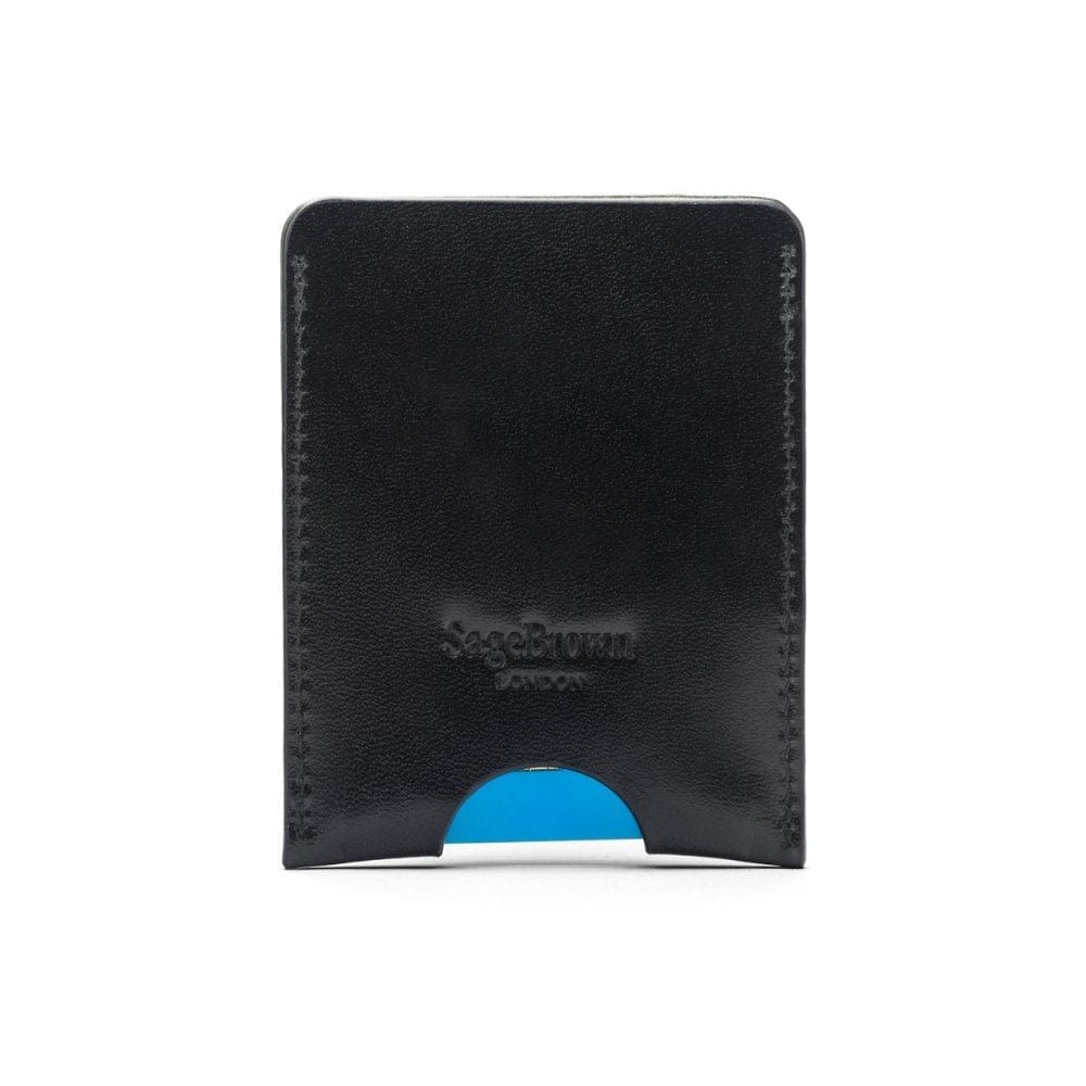 Flat magnetic leather money clip card holder, black, back