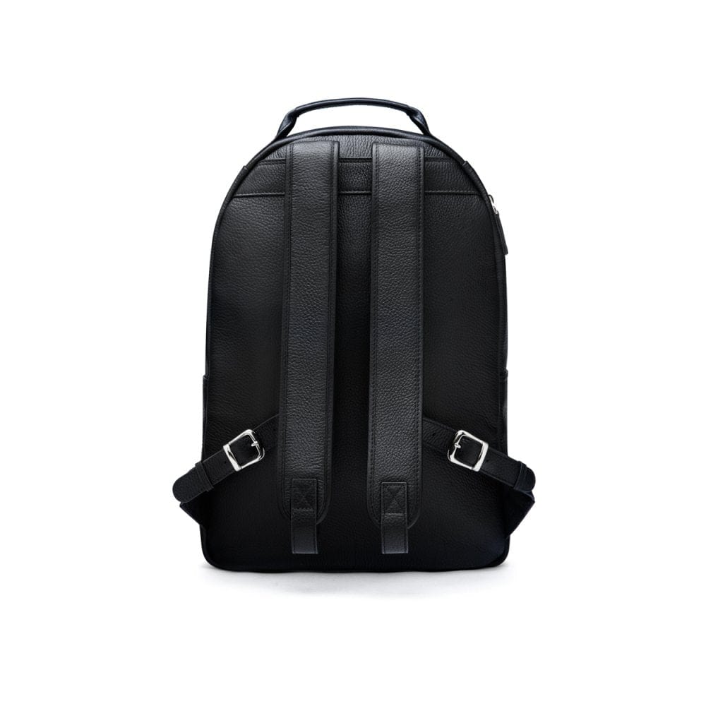 Men's leather 15" laptop backpack, black pebble grain, back