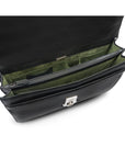 Leather briefcase with silver lock, Harvard, black pebble grain, inside