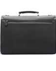 Leather briefcase with silver lock, Harvard, black pebble grain, back