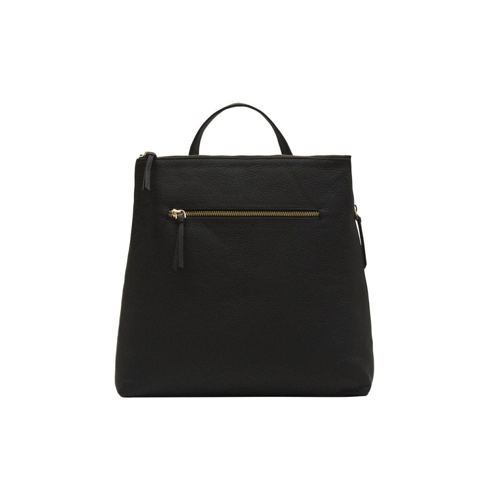 Leather 13" laptop backpack, black pebble grain, front