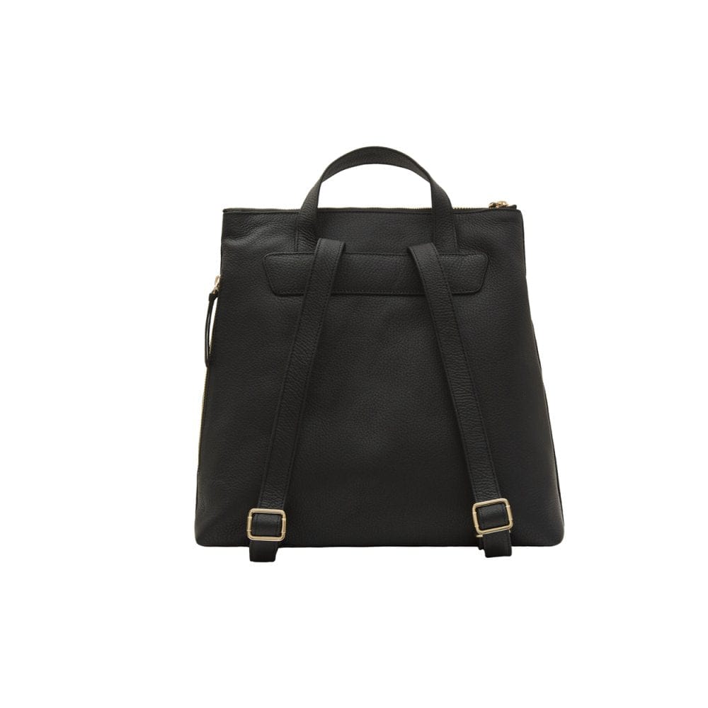 Leather 13" laptop backpack, black pebble grain, back view