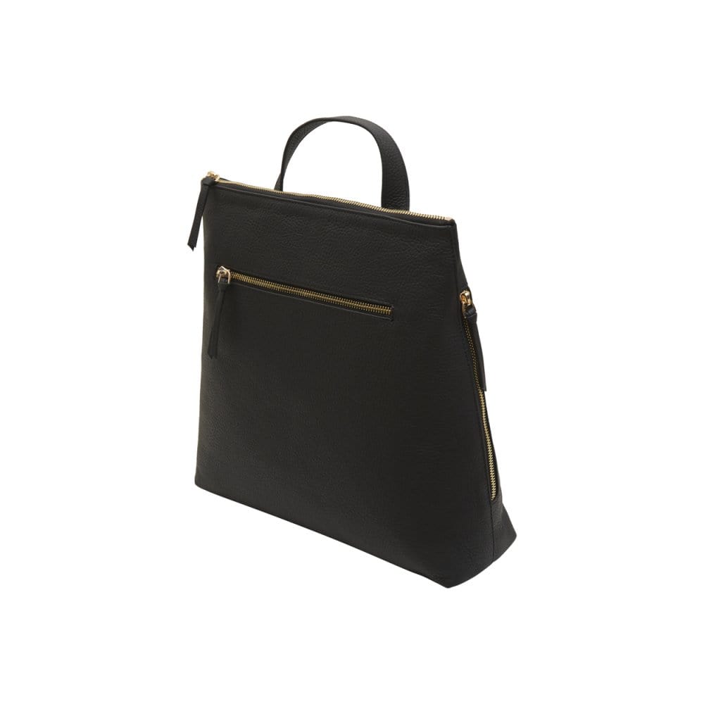 Leather 13" laptop backpack, black pebble grain, side 