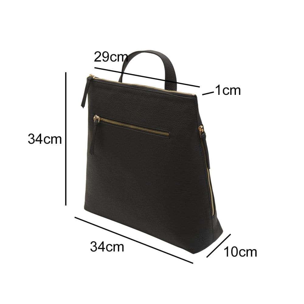 Leather 13" laptop backpack, black pebble grain, dimensions