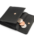 Women's leather purse with 6 cards and coins, black, open view