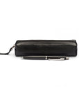 Leather pencil case, black pebble grain, front