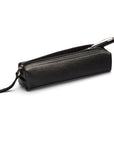 Leather pencil case, black, open