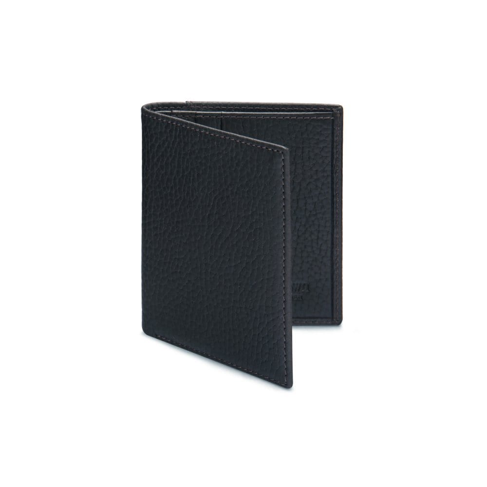 RFID leather wallet with 4 CC, black, front