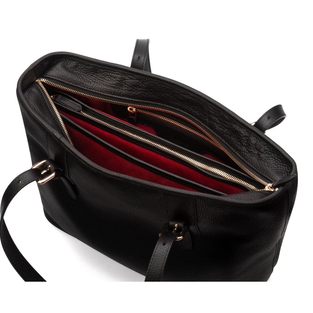 Women&#39;s leather 13&quot; laptop workbag, black, open