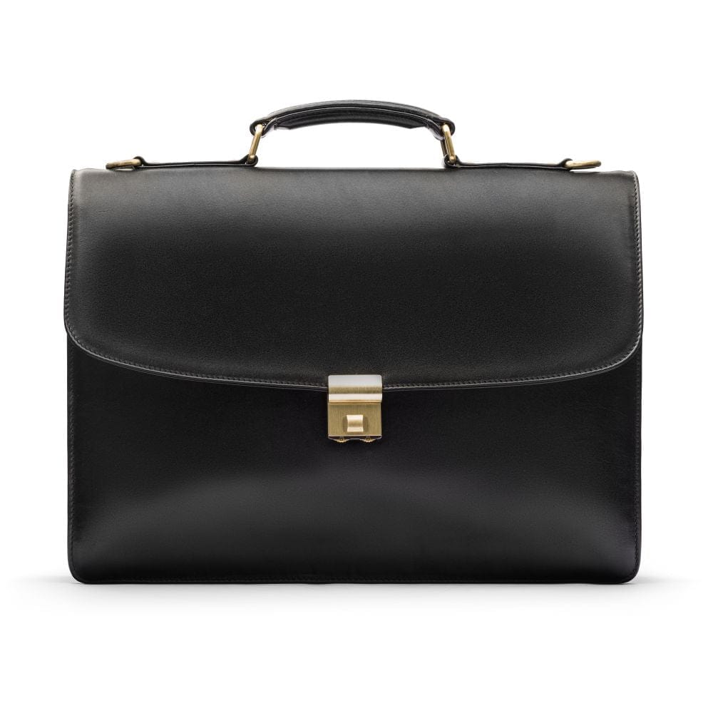 Leather trolley sleeve briefcase, black, front