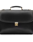 Leather trolley sleeve briefcase, black, front