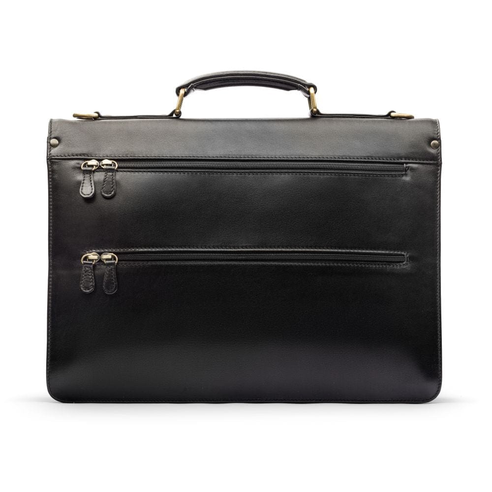 Leather trolley sleeve briefcase, black, back