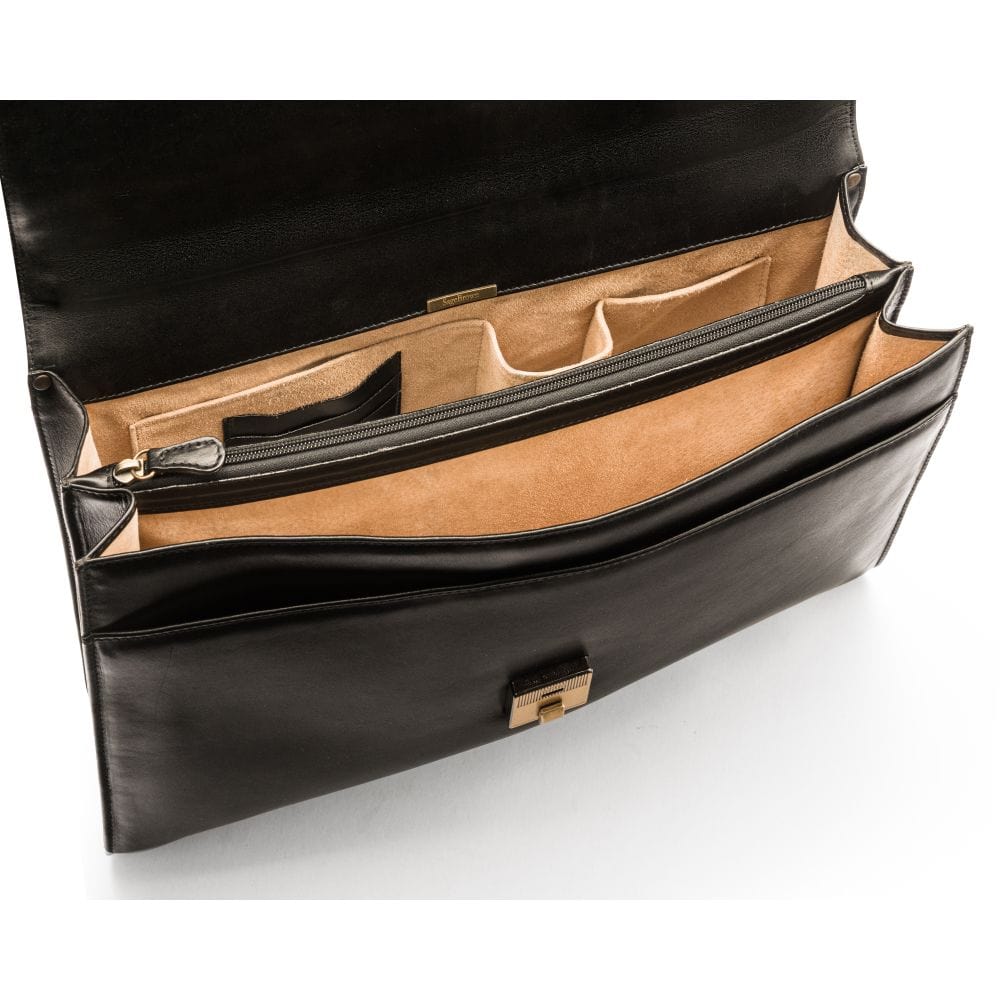 Leather trolley sleeve briefcase, black, inside