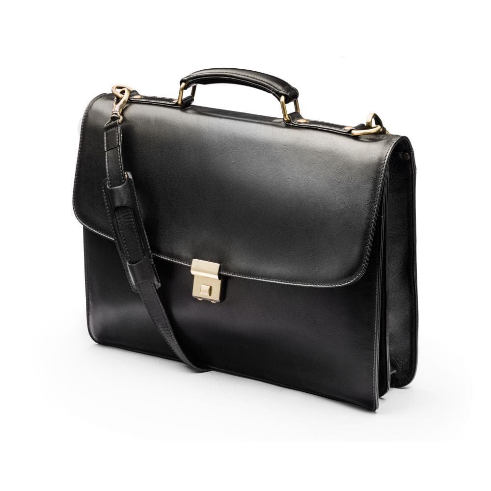 Leather trolley sleeve briefcase, black, side