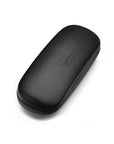 Hard rounded leather glasses case, black, front