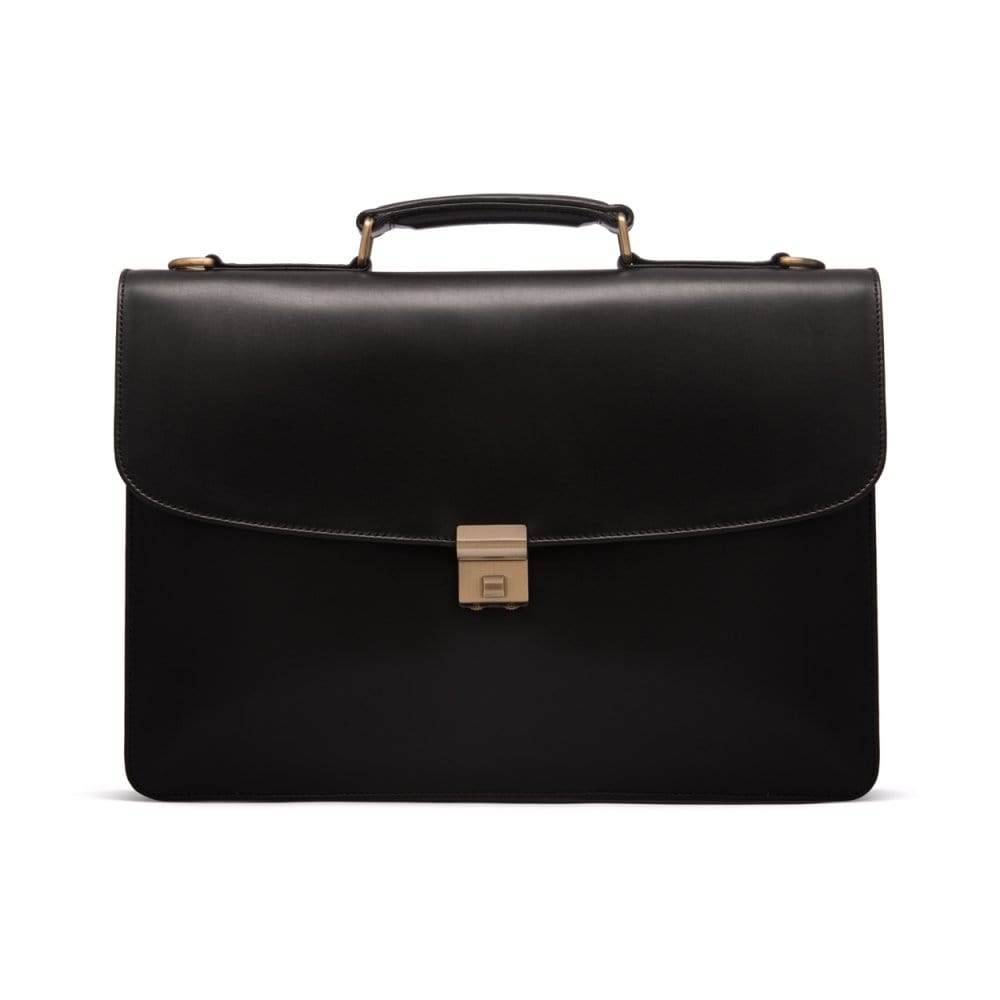 Leather Briefcase with combination lock, Harvard, black, front