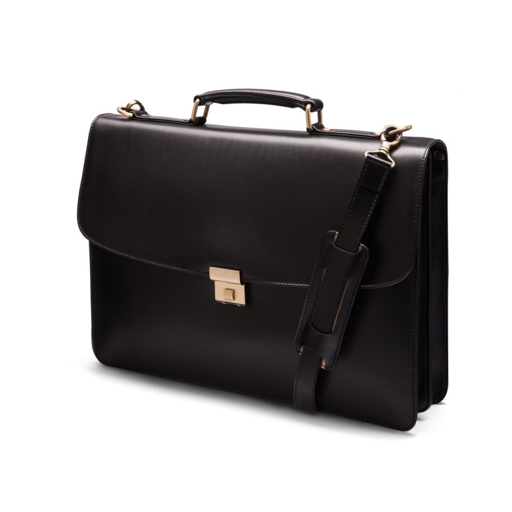 Leather Briefcase with combination lock, Harvard, black, side