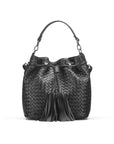 Black Kelly Woven Leather Bucket Bag