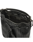 Black Kelly Woven Leather Bucket Bag