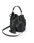 Black Kelly Woven Leather Bucket Bag