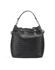 Black Kelly Woven Leather Bucket Bag