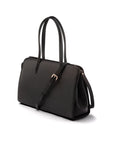 Ladies' leather 15" laptop handbag, black, with shoulder strap