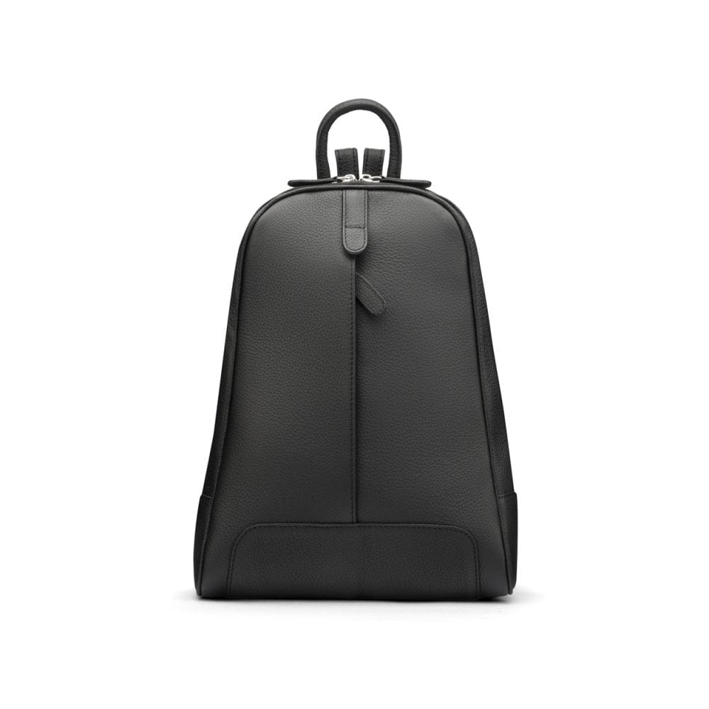 Ladies leather backpack, black, front view