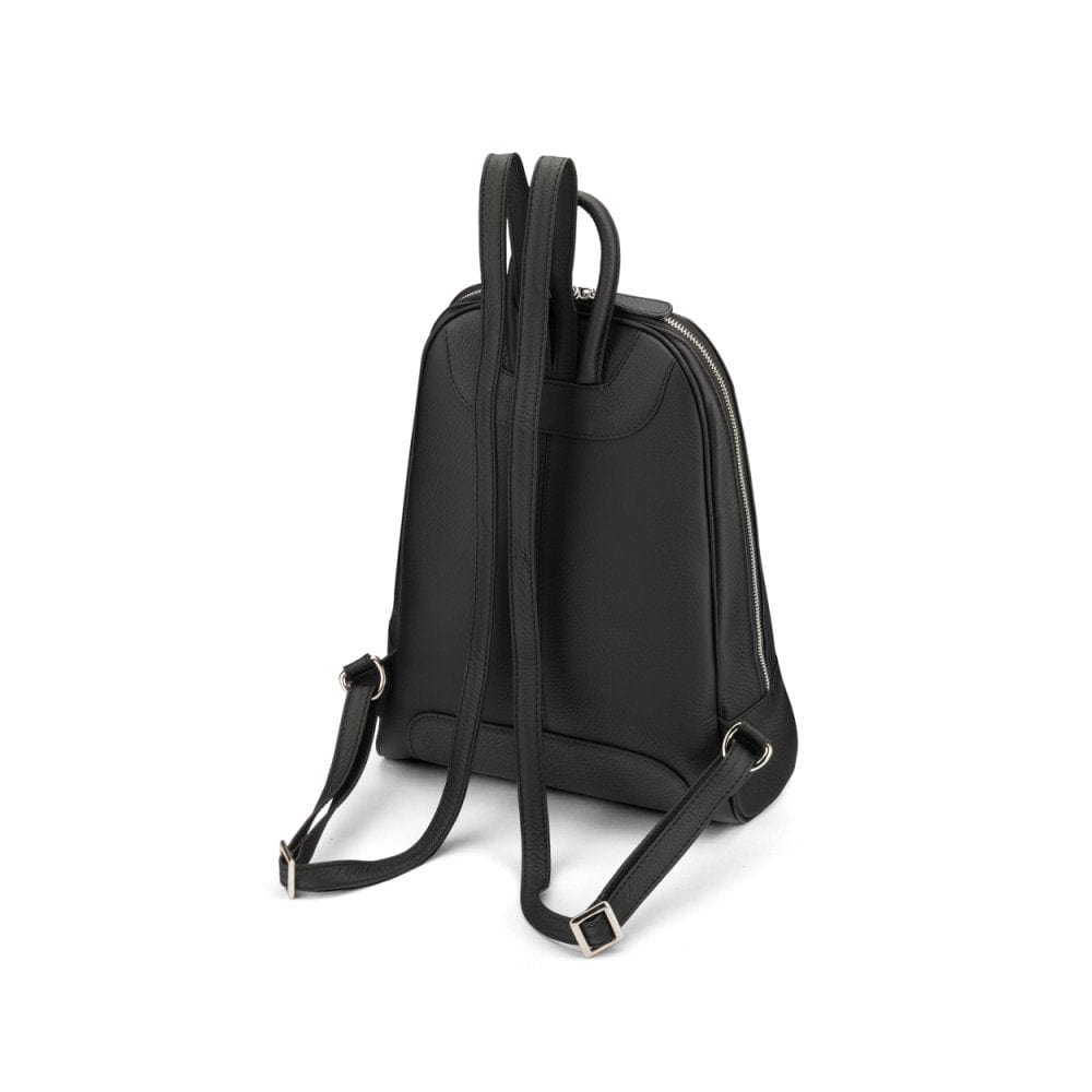Ladies leather backpack, black, rear view