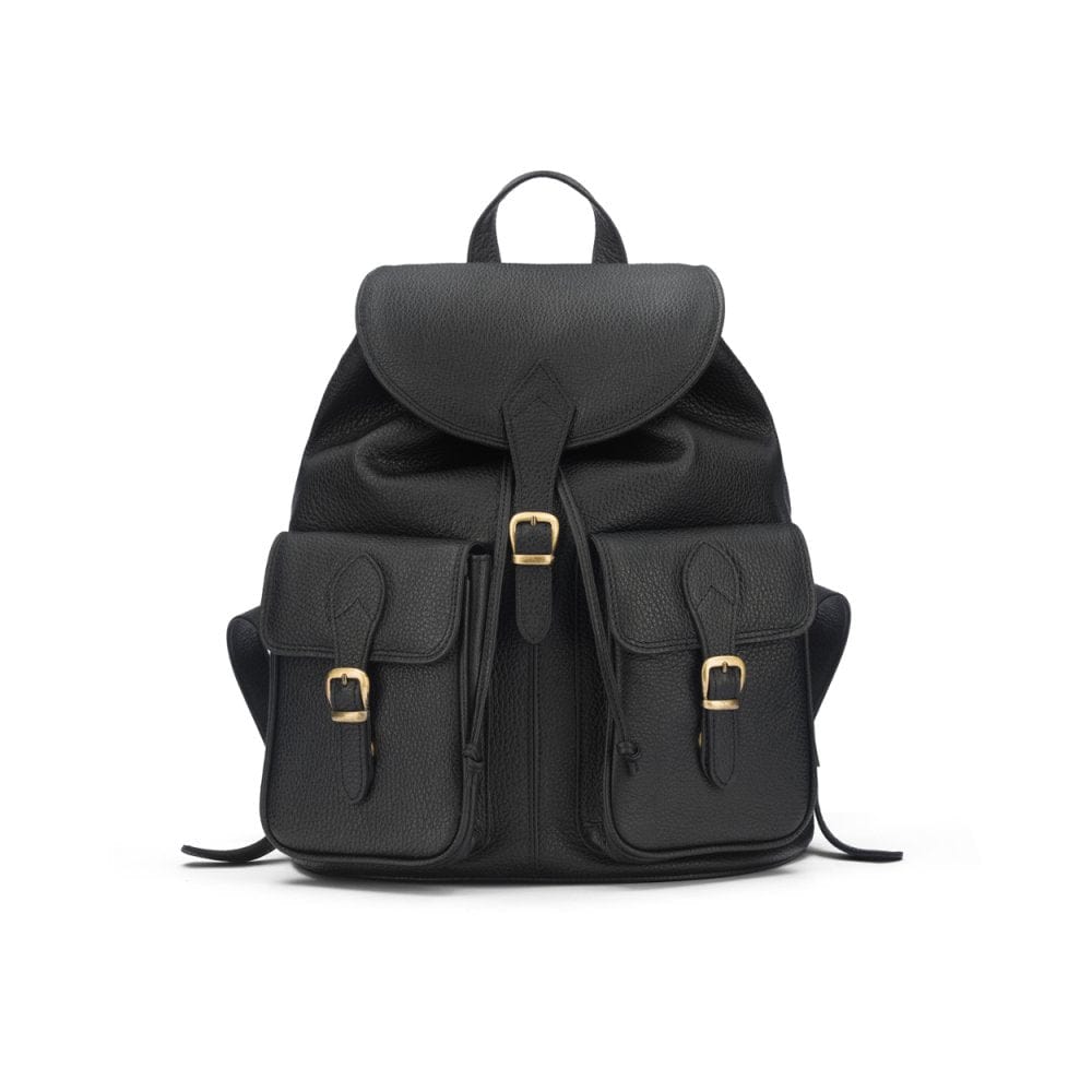 Large leather backpack, black, front view