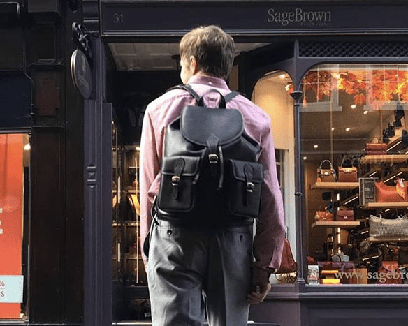 Large leather backpack, black, lifestyle