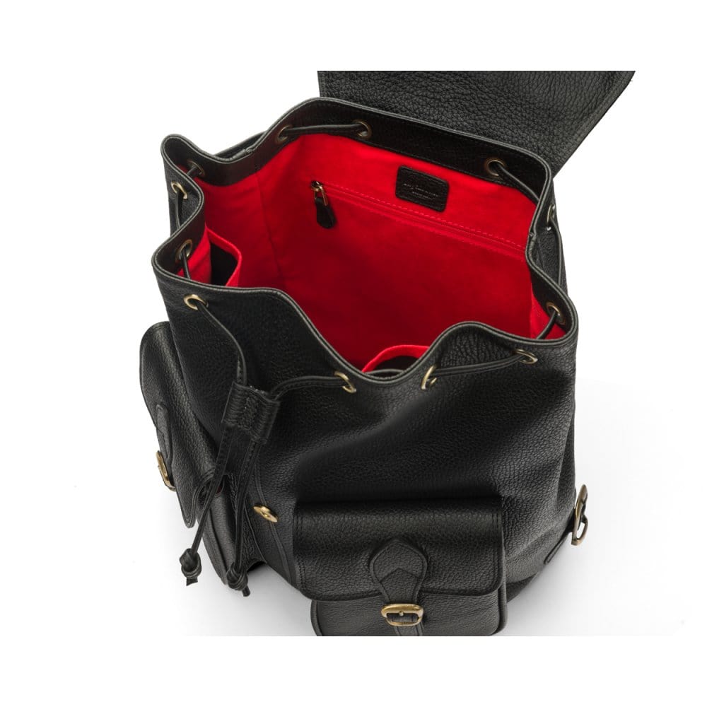 Large leather backpack, black, inside