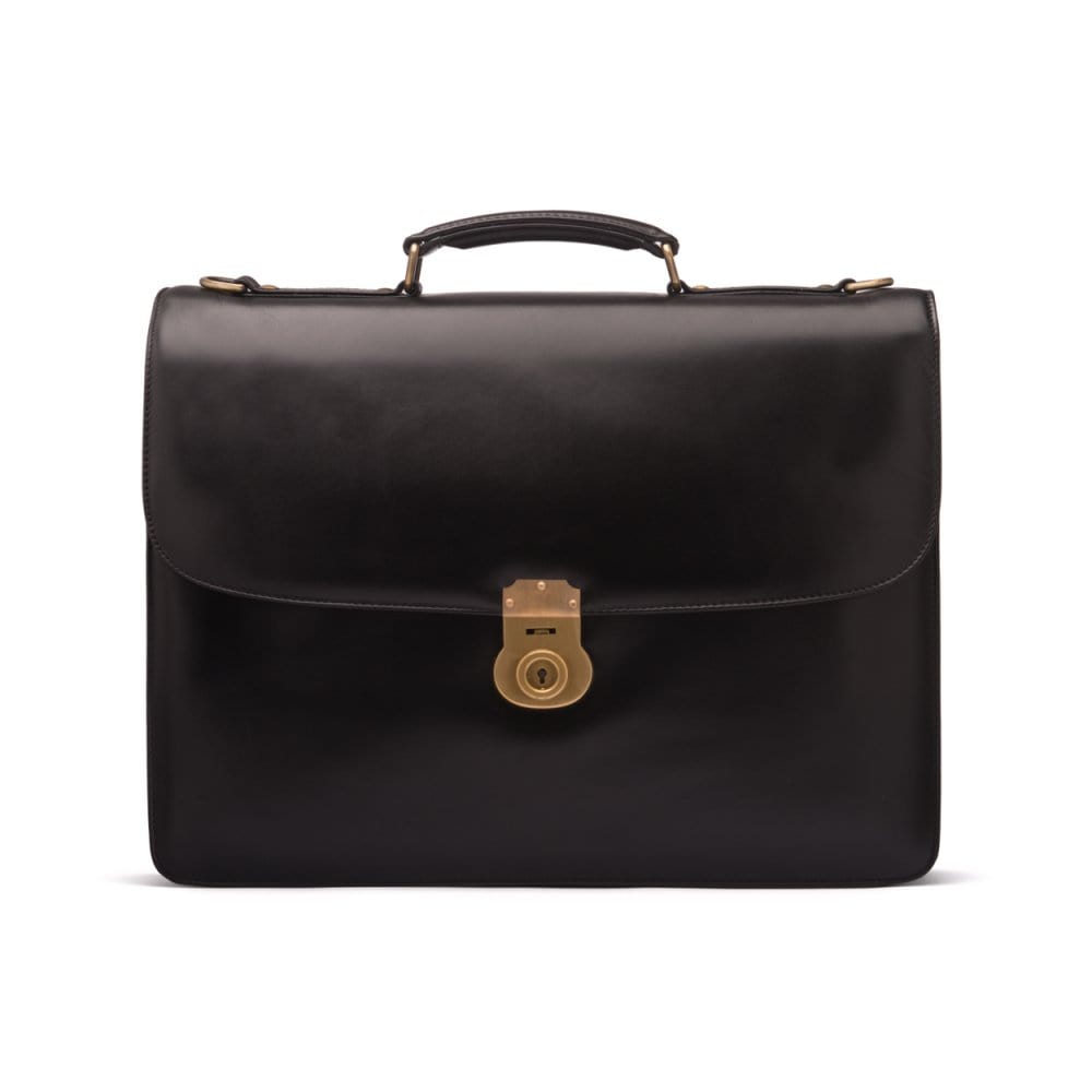 Black Leather Hatton Briefcase With Solid Brass Lock