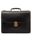 Black Leather Hatton Briefcase With Solid Brass Lock