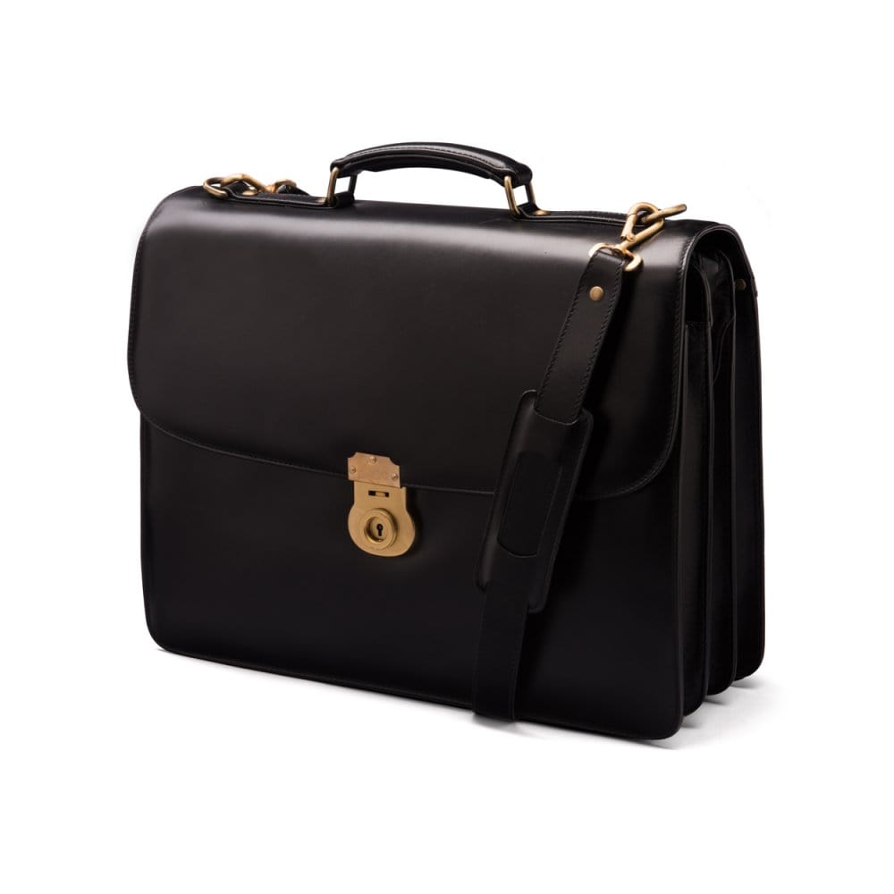 Black Leather Hatton Briefcase With Solid Brass Lock