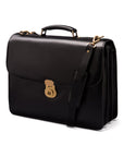 Black Leather Hatton Briefcase With Solid Brass Lock