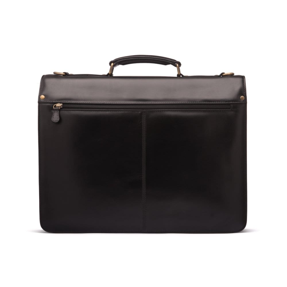 Black Leather Hatton Briefcase With Solid Brass Lock