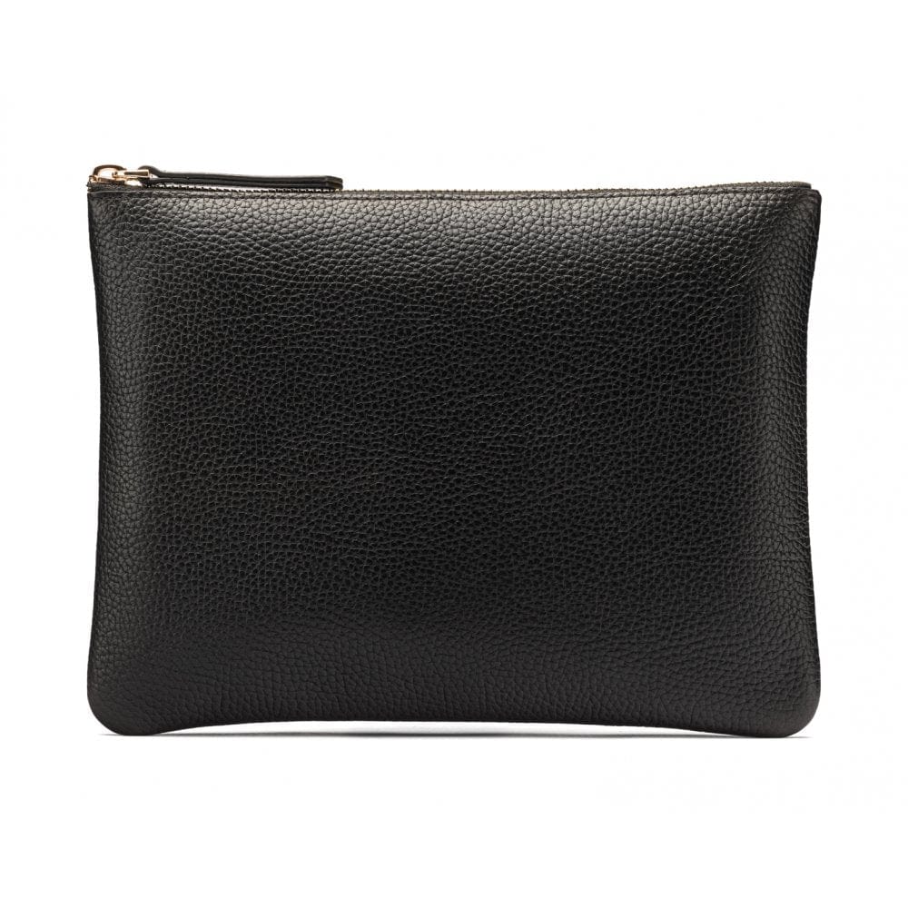 Large leather makeup bag, black, front