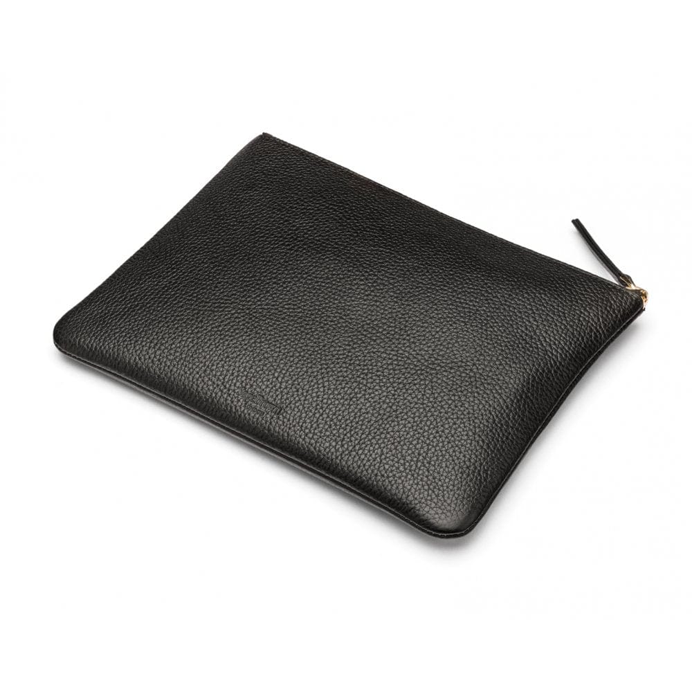 Large leather makeup bag, black, back