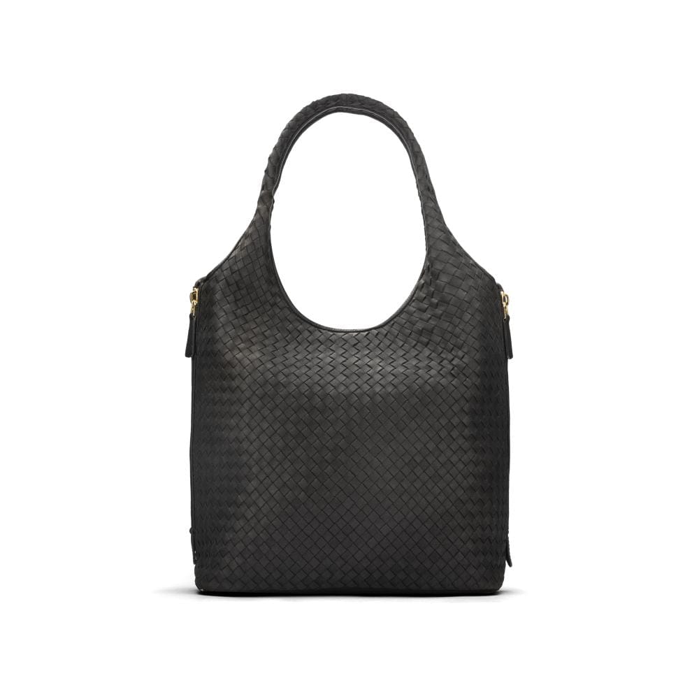 Large Woven Leather Bag - Black