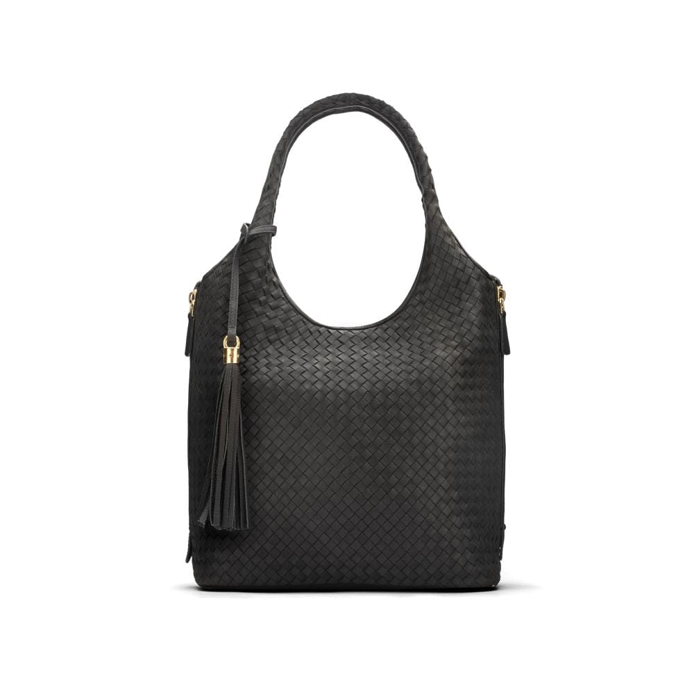 Large Woven Leather Bag - Black
