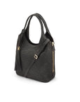 Large Woven Leather Bag - Black