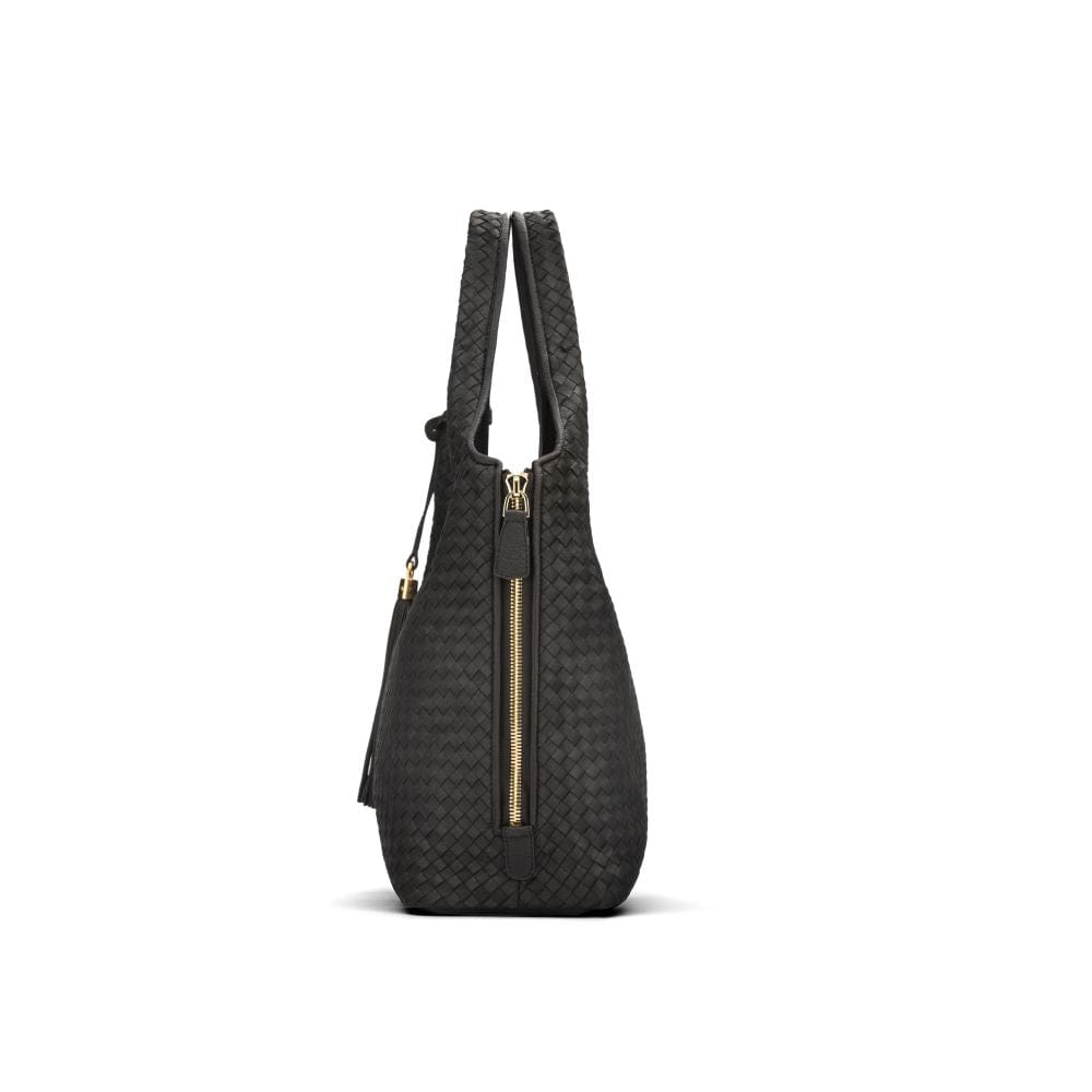 Large Woven Leather Bag - Black