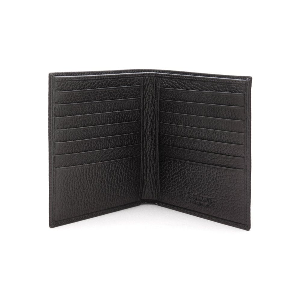 3/4 height leather wallet 14 CC, black, open