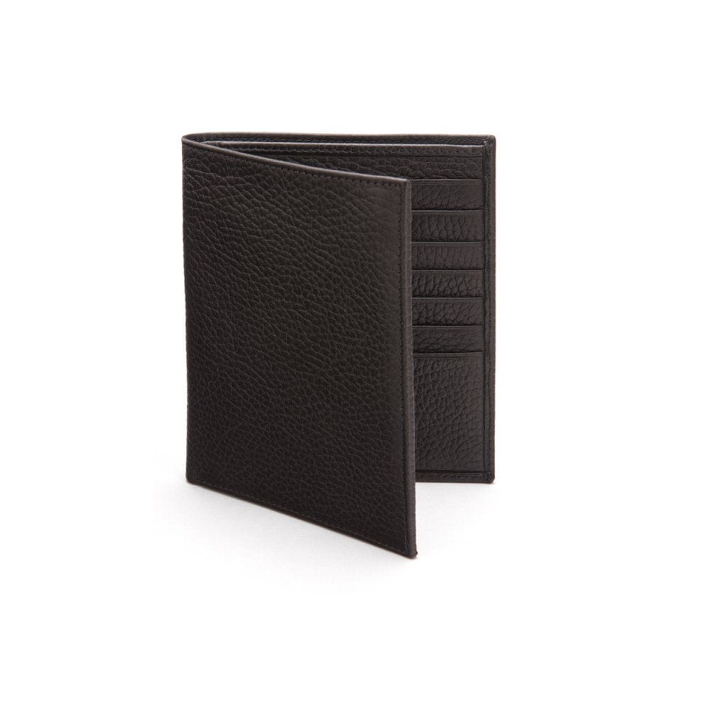 3/4 height leather wallet 14 CC, black, front