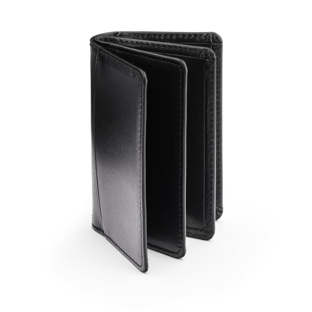 Leather bifold card wallet, black, front