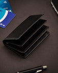 Leather bifold card wallet, black, lifestyle